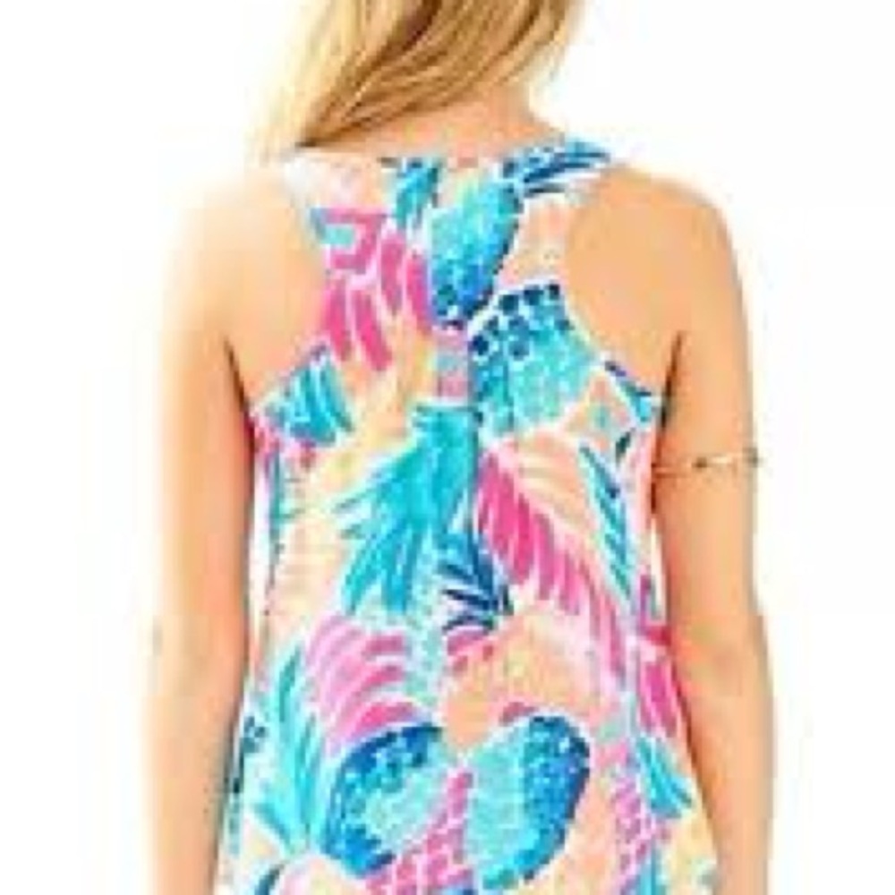 Lilly Pulitzer Alyssa Pineapple Print 100% Silk Tank Top XS Pink Blue Orange - Picture 2 of 9